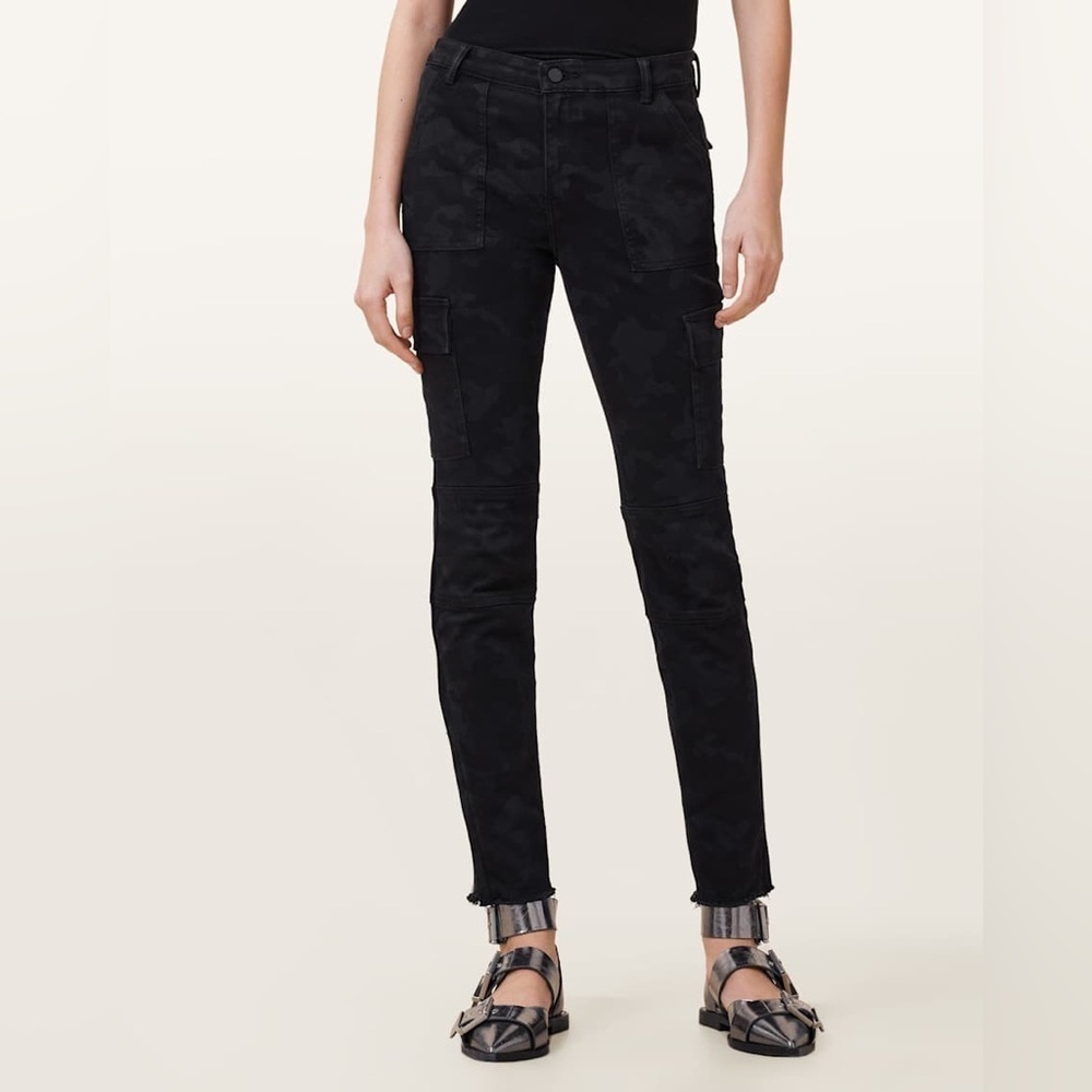 ALLSAINTS Duran Skinny Black Camo Cargo Jeans size 28 (a3